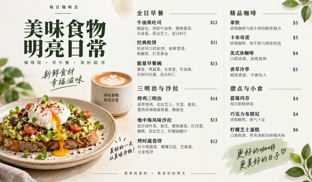 菜单图片翻译前的原图 · 简体中文